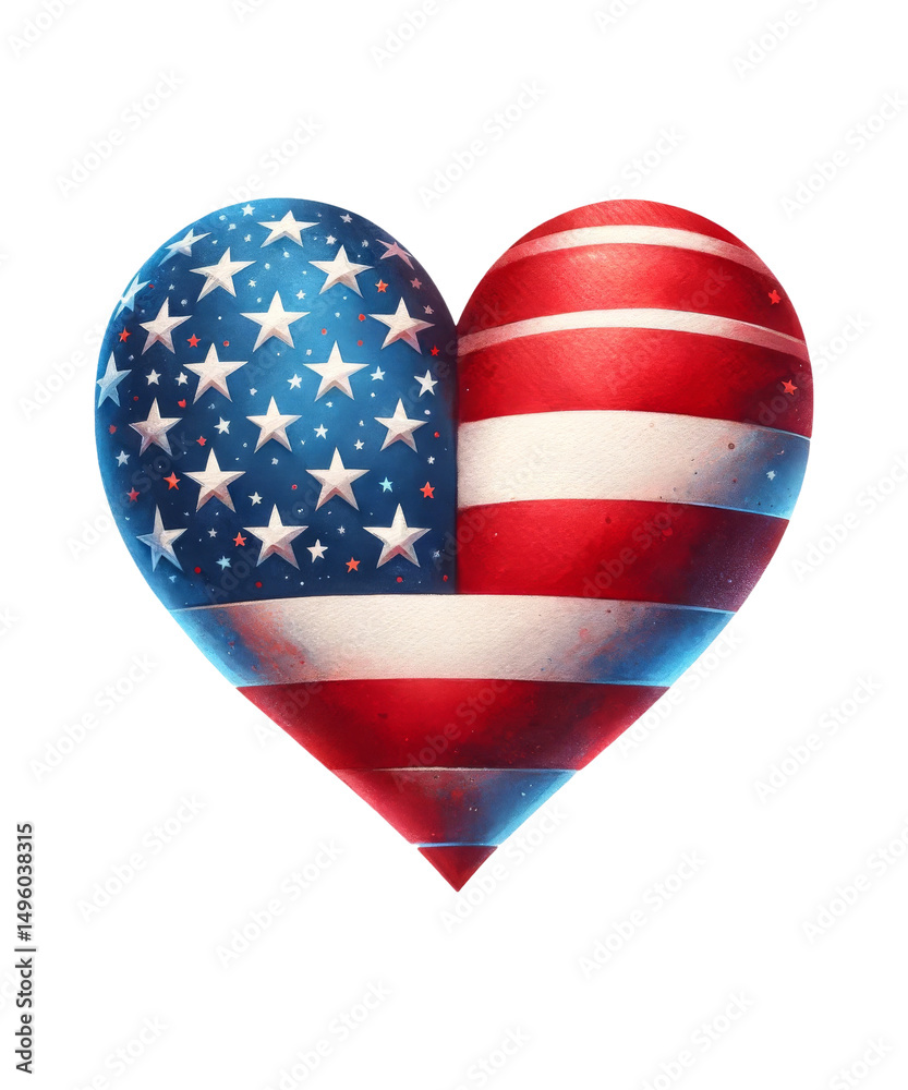 Fototapeta premium A patriotic American flag heart, a perfect symbol of love for the USA