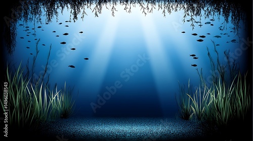 Underwater Scene Fish with Plants, and Light.