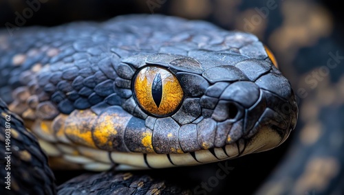 Close-Up of a  Black and Yellow Snake's Head