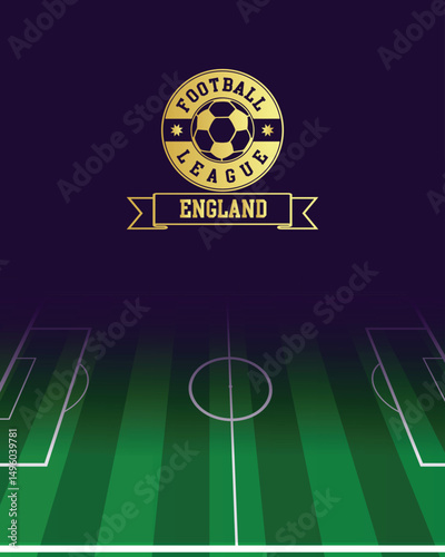 England Concept for Football League Gold Stamp with Soccer Green Field Background, abstract illustration image
