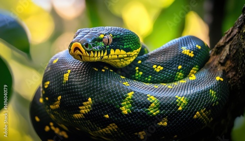 Green Tree Python: Majestic Reptile in Lush Habitat