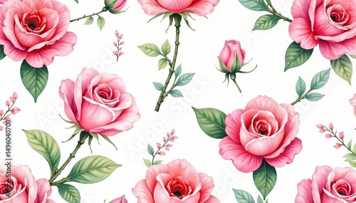 Delicate watercolor roses, seamless repeat pattern , vintage, blossom, roses