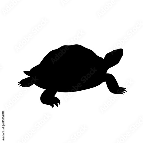 Minimalist black silhouette of a box turtle with hinged plastron on white background