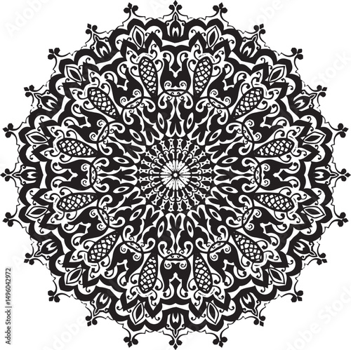 Hand drawn mandala alpona set round line art vector