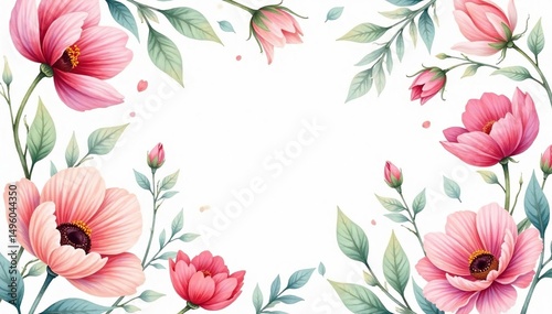 Delicate watercolor floral pattern on white, soft hues, delicate, white, seamless