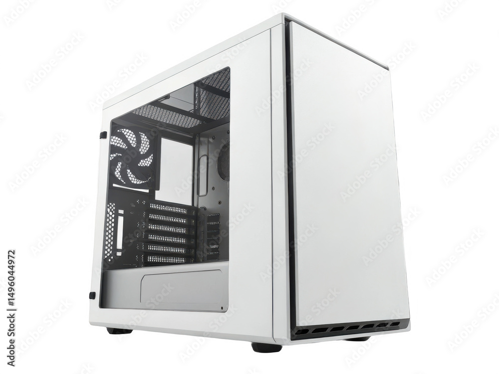 Fototapeta premium A white computer case open isolated on transparent background