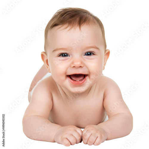 Happy baby boy crawling isolated on transparent background