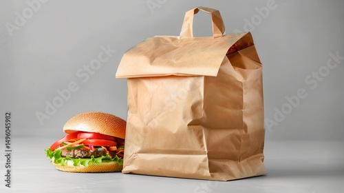 Fast food takeout bag with a meal inside. 