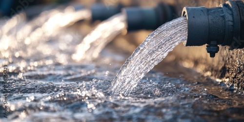 Wallpaper Mural Water Flowing from Pipes: A Close-Up View of Clean Water Torontodigital.ca
