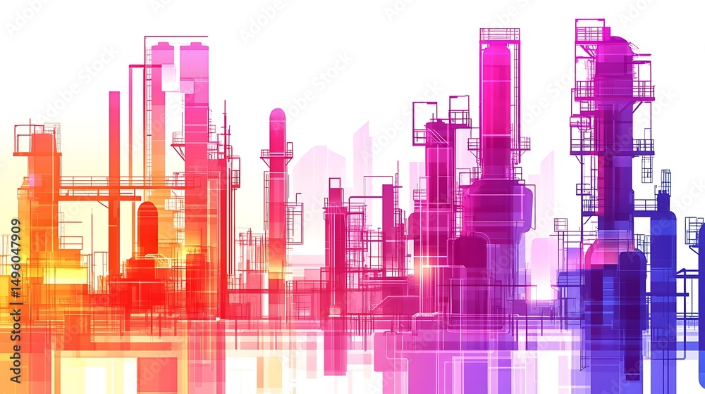 custom made wallpaper toronto digitalColorful Industrial Cityscape Skyline.
