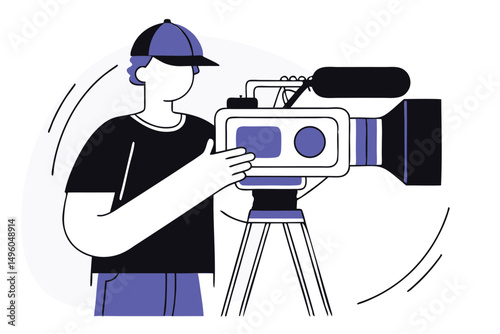 Videographer filming with professional video camera vector Illustration