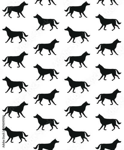 Vector seamless pattern of flat hand drawn husky dog silhouette isolated on white background