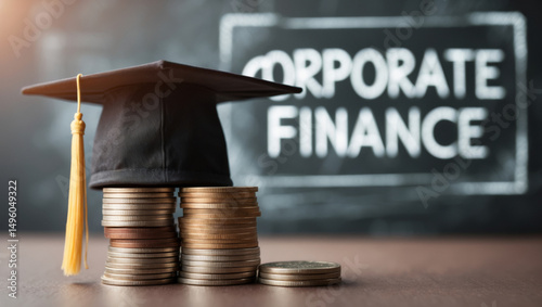 Wallpaper Mural Graduation cap rests on stacks of coins symbolizing education and financial success in a corporate setting Torontodigital.ca