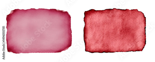 Red watercolor paper frames for texture. Abstract burnt edge design elements