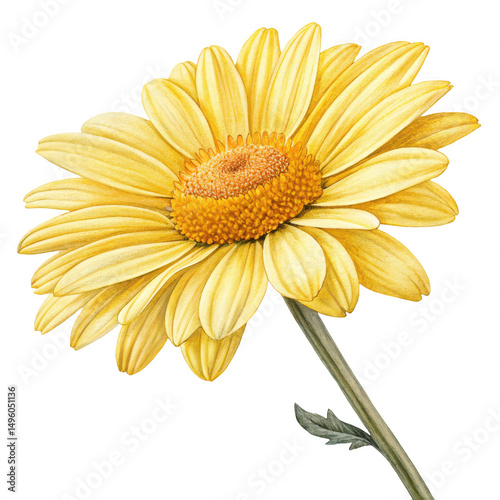 A yellow daisy on black background isolated on transparent background