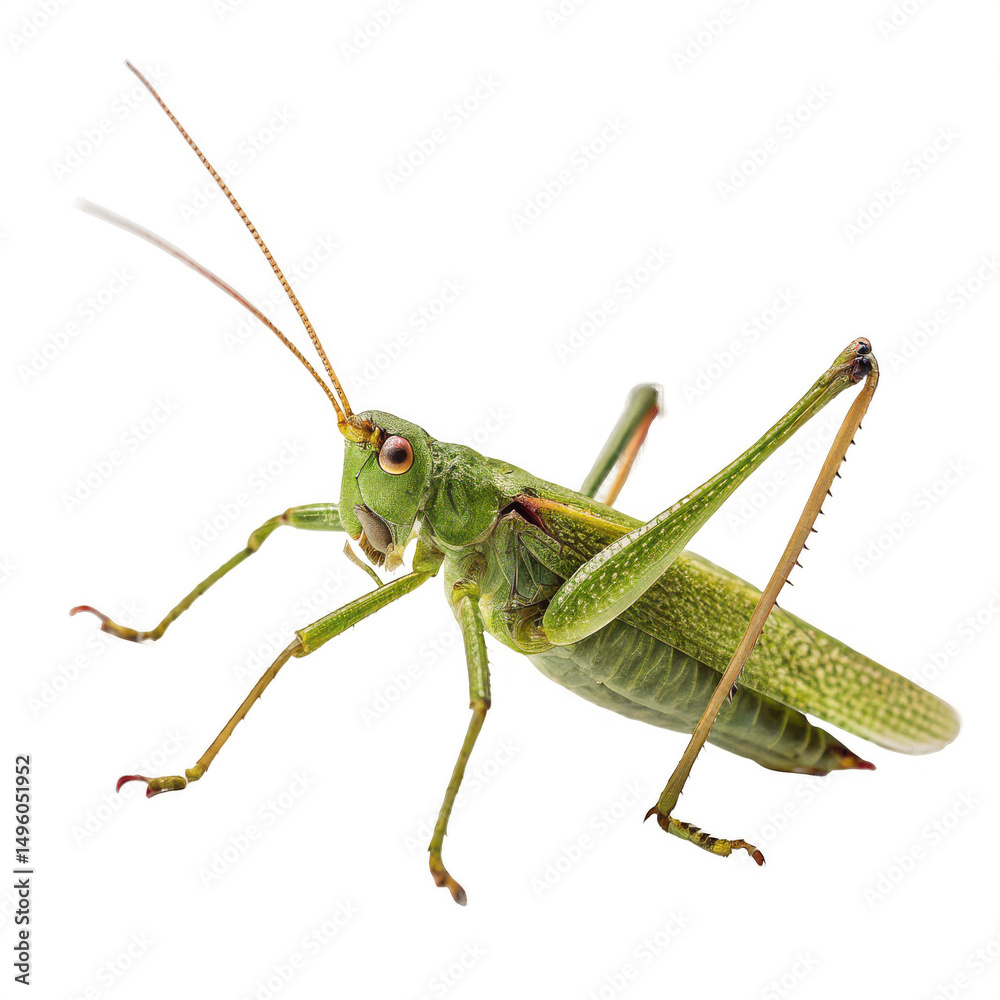 Fototapeta premium Isolated green grasshopper isolated on transparent background