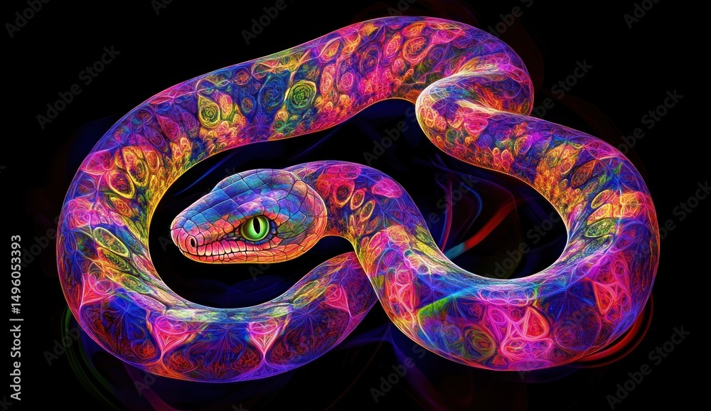 Fototapeta premium Psychedelic Serpent: A vibrant, neon-colored snake art