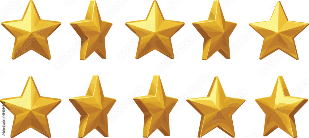 Fototapeta premium 3d golden star animation set. Rotation of gold glossy cartoon game element.