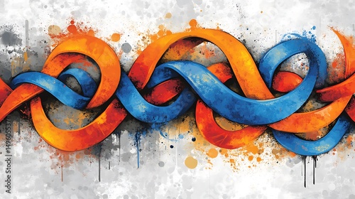 Abstract Blue Orange Ribbon Knot.