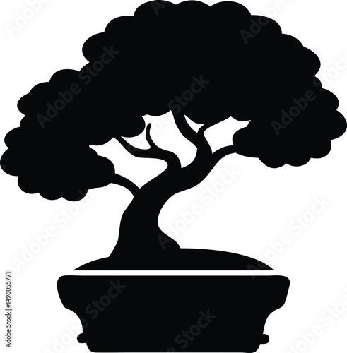  Black tree bonsai style silhouette illustration art.