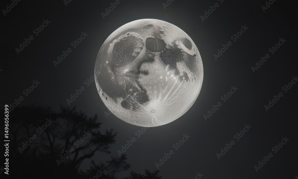 Fototapeta premium Low-hanging full moon casts eerie glow on dark, starless night , atmosphere, halloween, nature