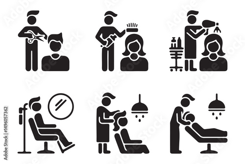 Simple Black and White Hair Salon Service Icons