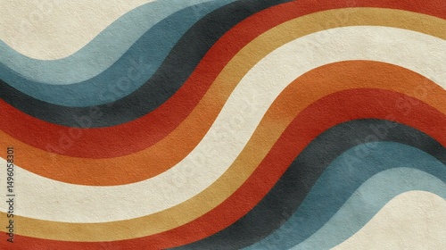 Retro style curved lines with texture in shades of blue red and orange colors