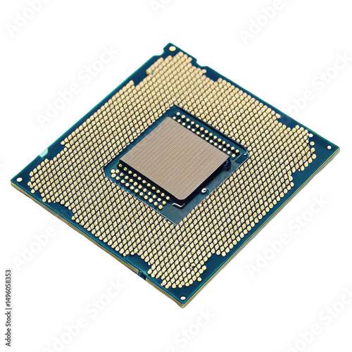 A close up of a cpu chip isolated on transparent background