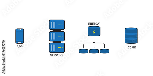 Data Server and Network Connection Infographic Set