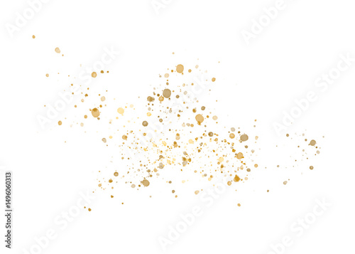 Scattering of shiny gold confetti particles, golden glitter, holiday decoration