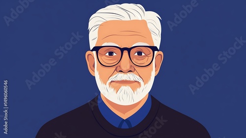 Senior man portrait with glasses, and blue.