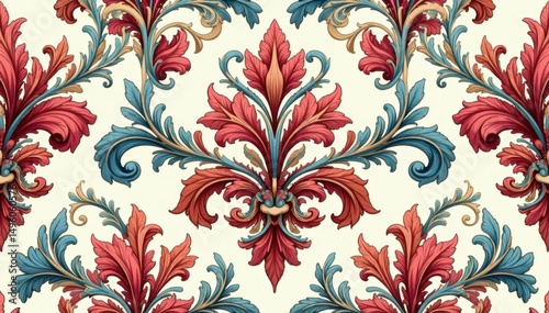 Elegant floral damask pattern, intricate swirls and leaves , arabesque, acanthus