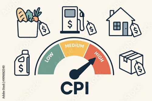 Consumer Price Index Gauge Showing Low To High With Expense Symbols