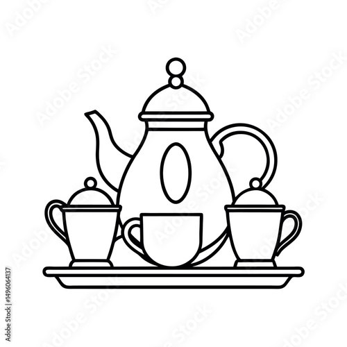 Classic Tea Set Outline Line Art Sketch