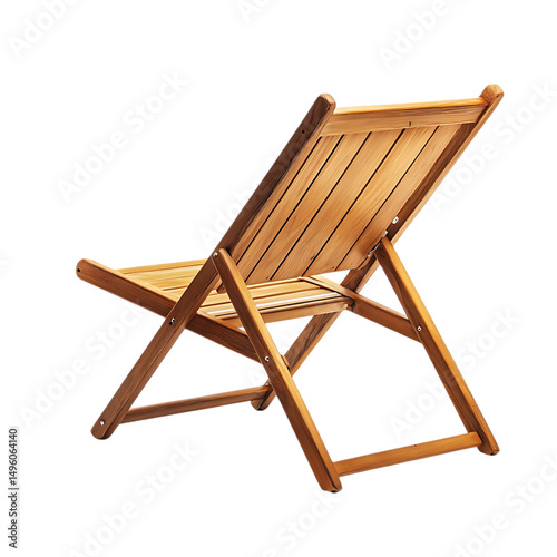 Minimalist Fold Away Wooden Beach Chair Isolated on Transparent Background