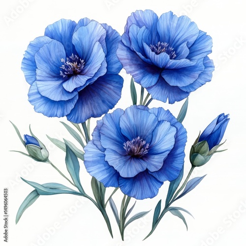 blue carnation vintage,watercolor,white background,isolated on white background 