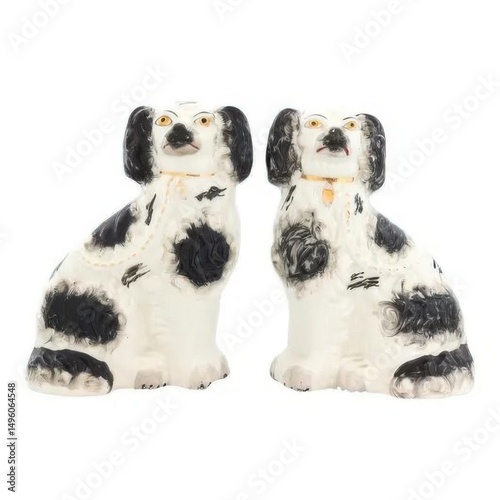 Pair of Antique Black and White Spaniel Dog Figurines