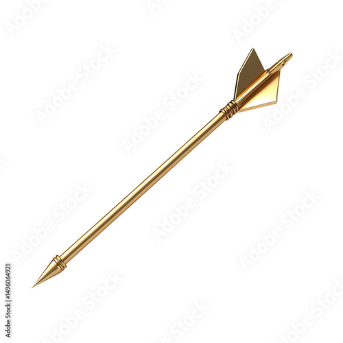 Modern Arrow with Sharp Precision in Brilliant Gold Isolated on Transparent Background