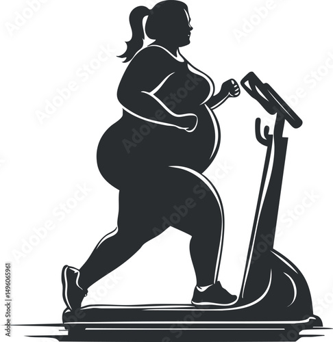 Silhouette of a woman running on a treadmill for fitness and cardio exercise workout
