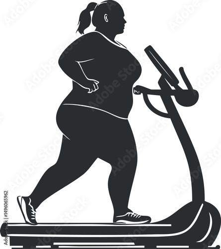 Silhouette of a woman running on a treadmill exercising for fitness and health improvement