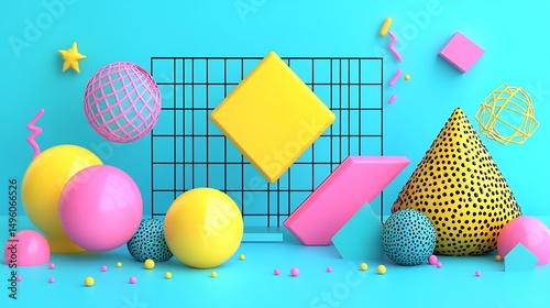 Colorful 3D Geometric Shapes Scene.