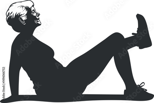 Silhouette of a senior woman exercising in a relaxed pose, promoting fitness and healthy lifestyle