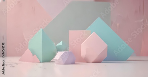 Pastel geometric shapes overlay on blurred background, social media, artwork