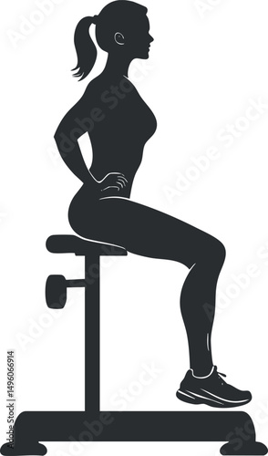 Silhouette of a woman exercising on fitness equipment with hands on hips in workout pose