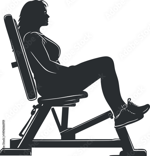 Silhouette of a woman seated on a gym bench performing leg exercise for fitness and strength training