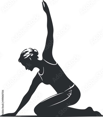 Silhouette of a woman practicing yoga stretching pose for fitness and mindfulness