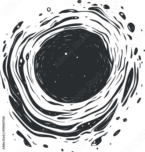 Abstract black hole or cosmic vortex illustration with swirling dark energy in space