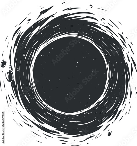 Abstract black hole illustration with swirling dark vortex representing cosmic space and gravity