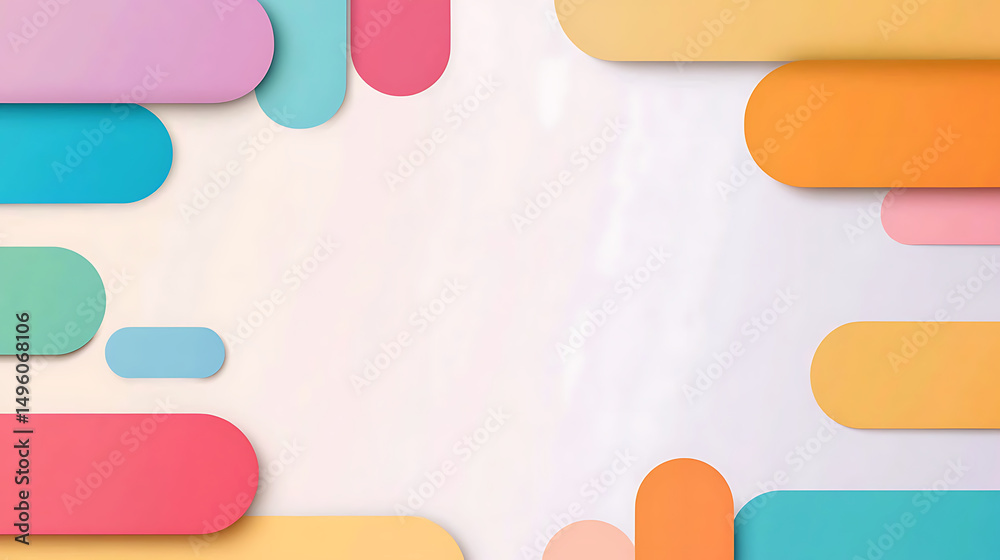 Colorful Geometric Shapes: A playful design featuring rounded rectangles in a variety of pastel colors arranged on a white background for a modern and cheerful effect. Colorful Geometric Shapes: A playful design featuring rounded rectangles in a variety of pastel colors arranged on a white background for a modern and cheerful effect.