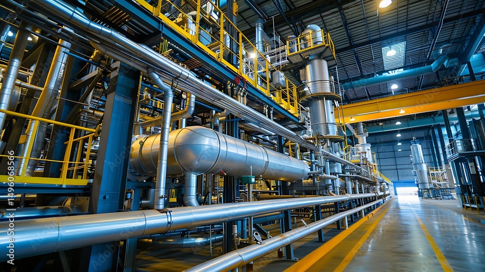 Fototapeta premium Industrial Plant: Machinery, Equipment, and Infrastructure Details and Functionality